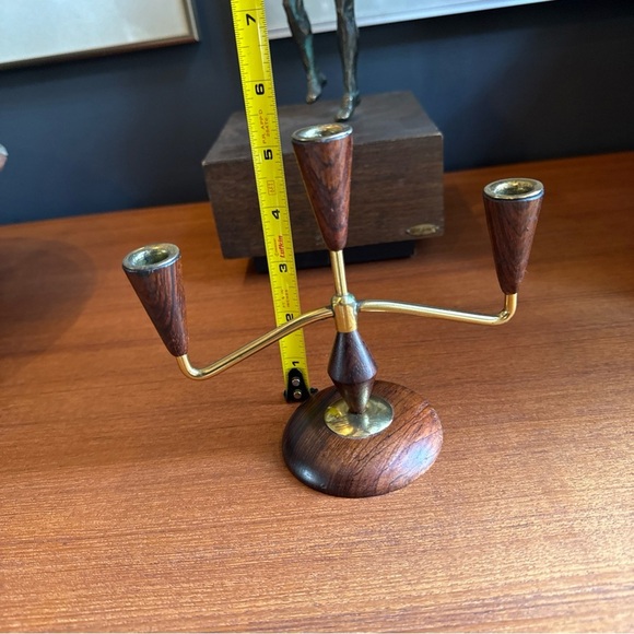 Mcm Mid-century modern vintage teak/rosewood ? brass candle holder - Picture 6 of 12